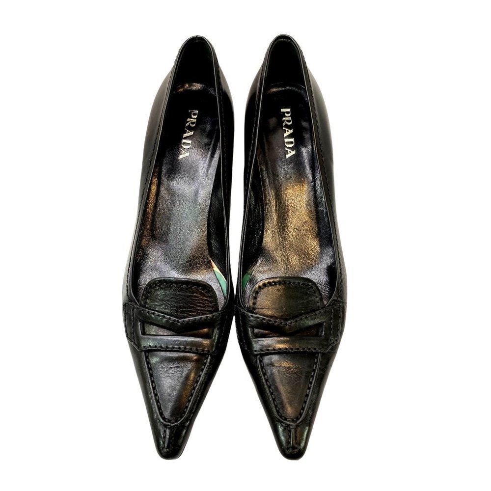 Prada High Heels Leather Pumps Size EU 37 US 6.5 Black Women Pointed Toe - Picture 3 of 10